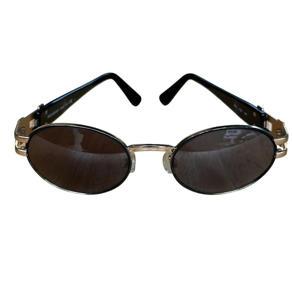 Yves Saint Laurent Sunglasses Frame Only 6042 Round Gold Tone Authentic Italy
